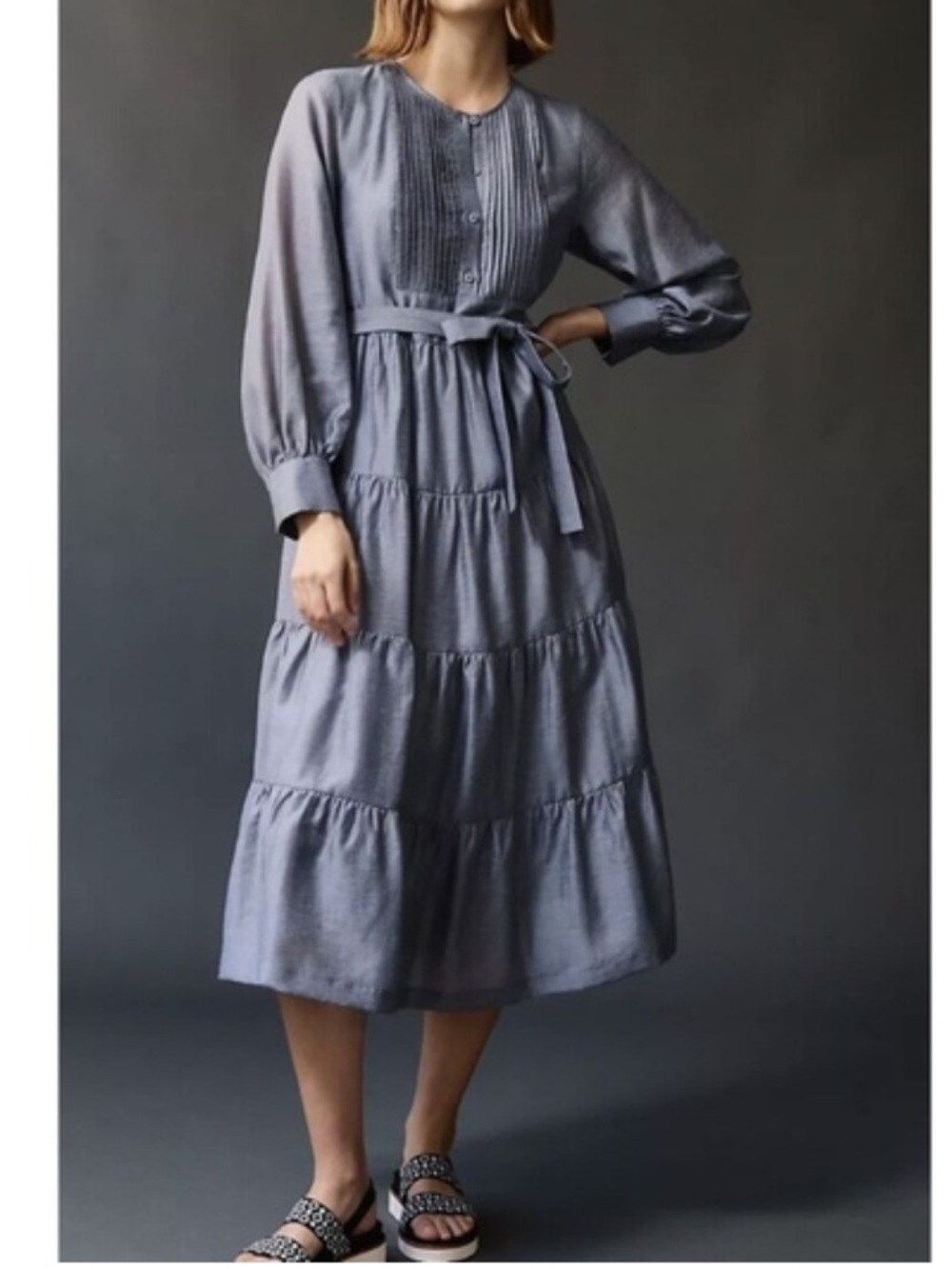 Anthropologie x Mare Mare NEW Agosta Tiered Midi Dress in Slate